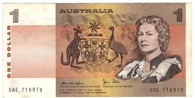 AUSTRALIA $1 Dollar VF+ Banknote (1979) P-42c Knight-Stone Sign Prefix DAE