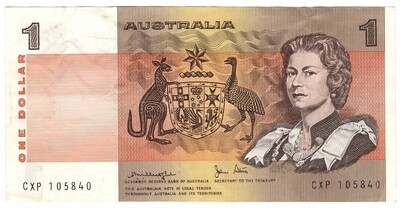 AUSTRALIA $1 Dollar VF+ Banknote (1979) P-42c Knight-Stone Sign Prefix CXP