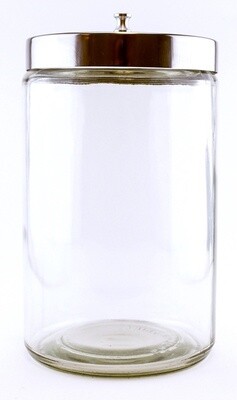 Contenant cylindrique en verre 4''x6.75'', (10X17cm), couvercle en Acier inox.