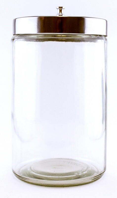 Contenant pour ouate en verre 4&#39;&#39;x6.75&#39;&#39;, (10X17cm), couvercle en Acier inox.