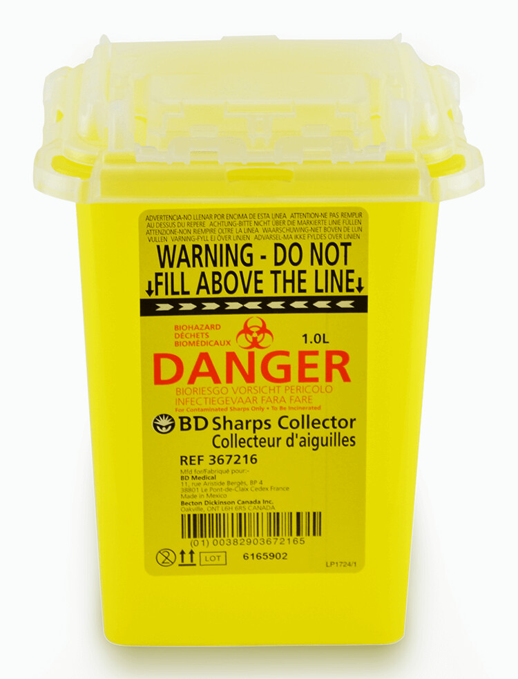 Collecteur pour déchets bio-médicaux 1L Rabat supérieur couleur jaune