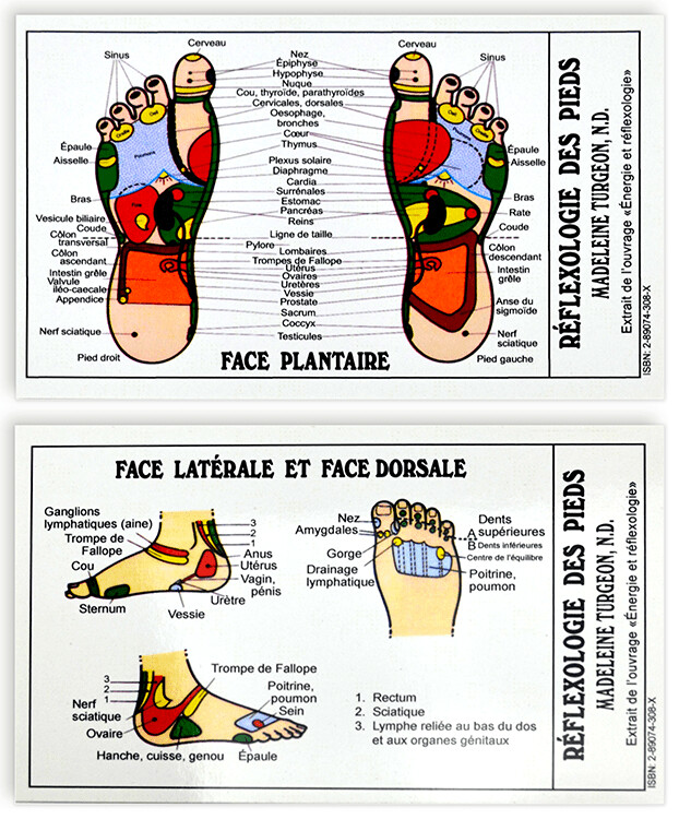 Cartes de réflexologie. (pochettes) de 3 cartes de Madelaine Turgeon