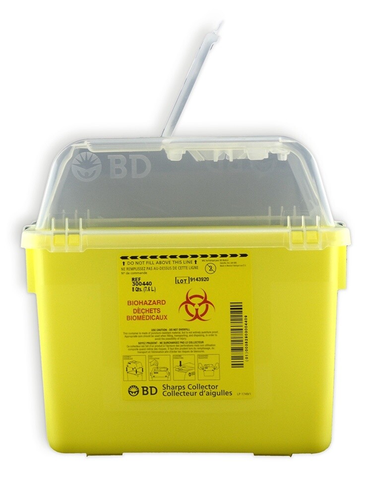 Collecteur pour déchets bio-médicaux 7.6L Rabat supérieur Jaune