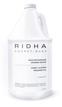 Huile de massage Amande Douce Ridha: Huile de carthame, huile de soya, huile d'avocat et vitamine E / 4L