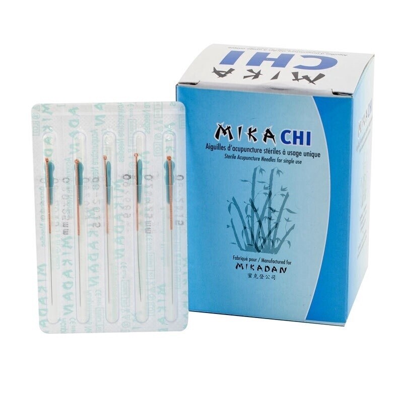 Aiguilles acupuncture Mikachi chinoise 1 aiguille/1 mandrin NON SILICONÉE 100/bte