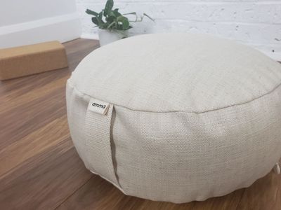 Coussin de méditation rond (Zafu) en lin et coton sable