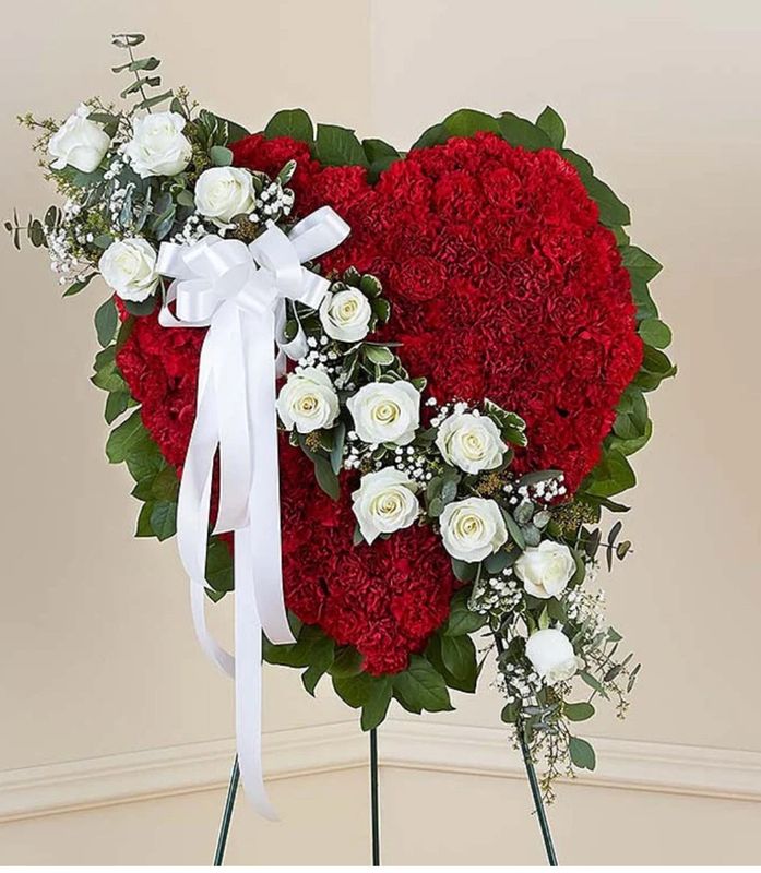 Full Red and White Heart Standing Spray