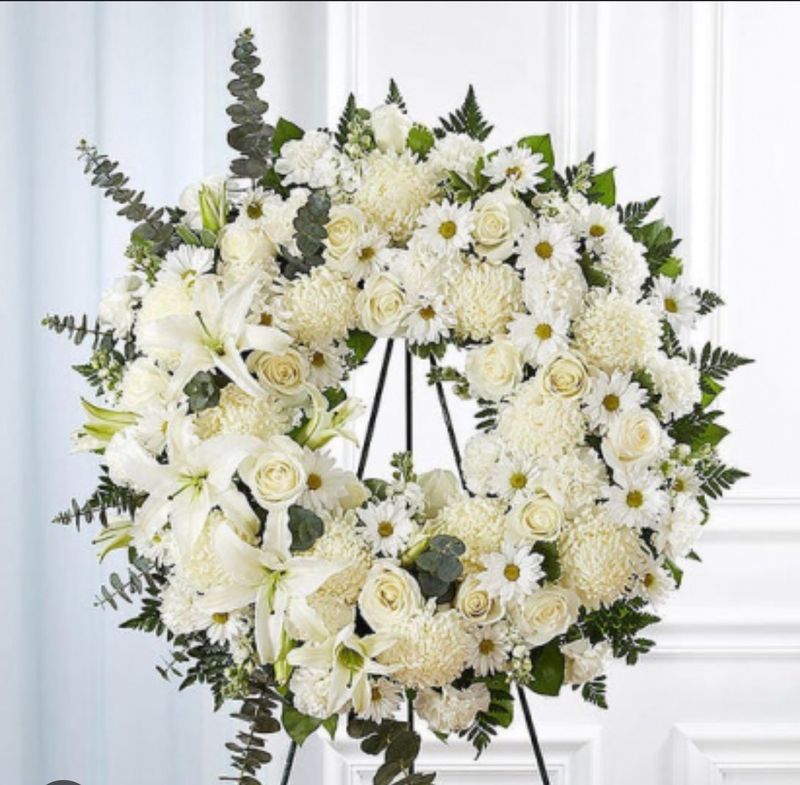 All White Wreath Standing Spray