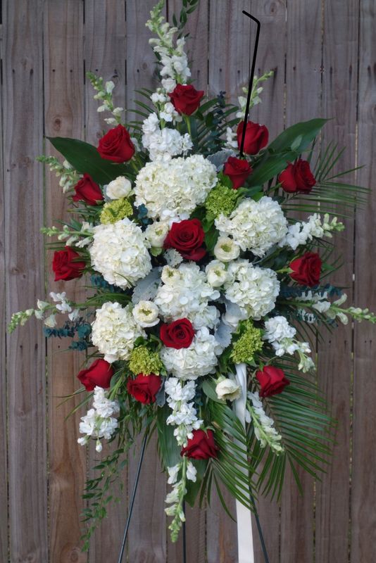Red and White Sympathy Standing Spray