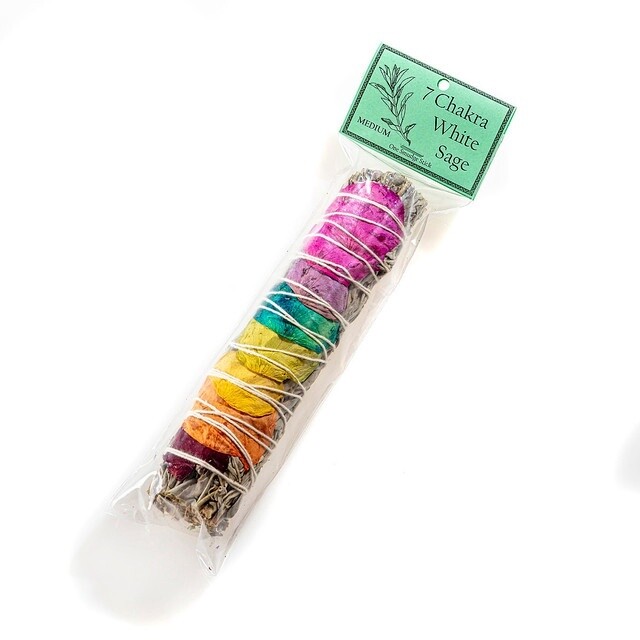 7 Chakra White Sage With Rose Petals Smudge Stick (7&quot;)