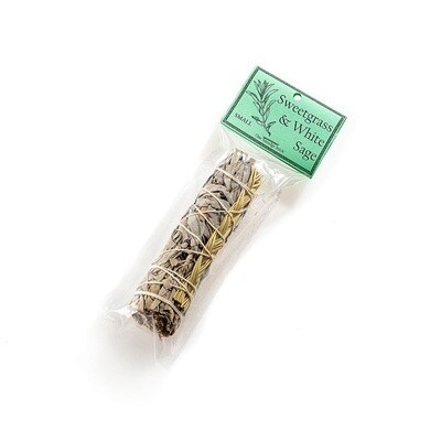 White Sage With Sweetgrass Smudge Stick (5")