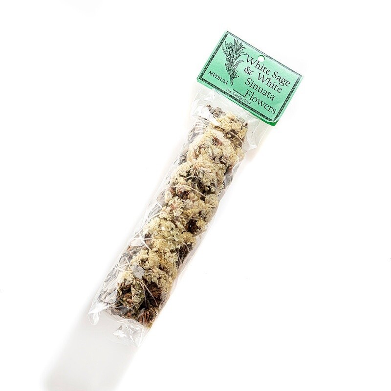 White Sage &amp; White Sinuata Flowers Smudge Stick (7&quot;)