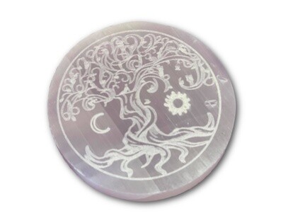 7cm Selenite Engraved Tree of Life Mandala Charging Plate