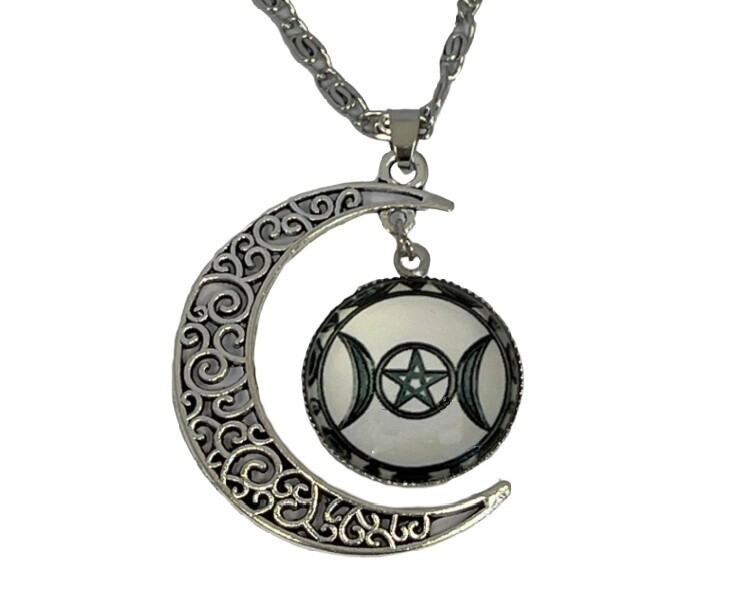 Triple moon pendant &amp; chain Classic