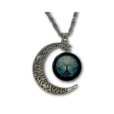 Tree of life moon pendant blue