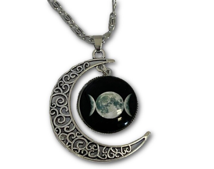 Triple Moon pendant &amp; chain Black