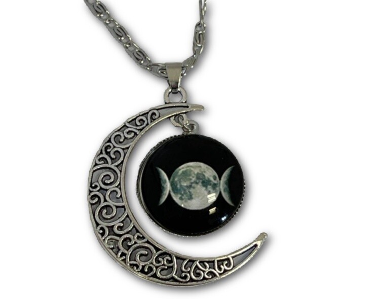 Triple Moon pendant &amp; chain  Black