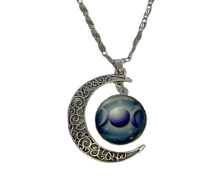 Triple moon pendant &amp; chain Purple