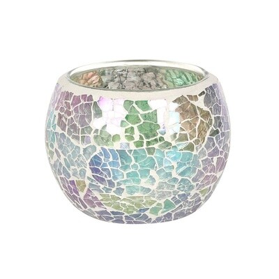 Small Light Blue Iridescent Crackle Candle Holder