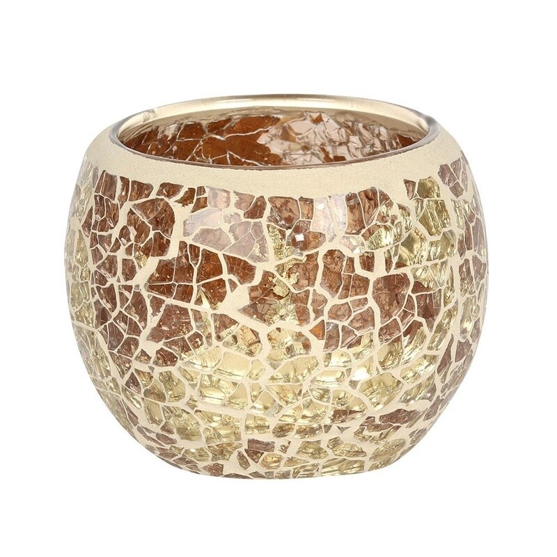 Small Gold Crackle Glass Candle Holder
