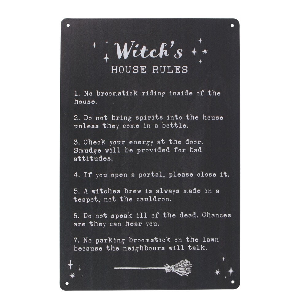 Witch&#39;s House Rules Metal Sign