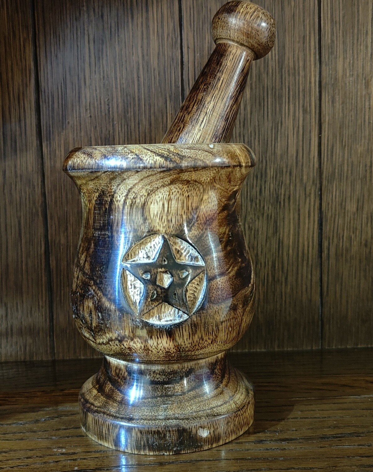 Wooden Pentagram Pestle and Mortar