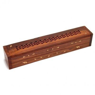 Double Compartment Incense Box - Brass Patterned Inlay