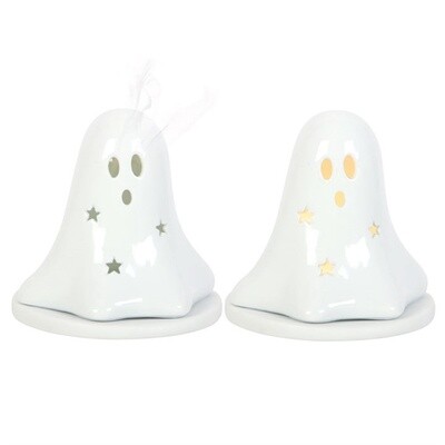 CERAMIC GHOST TEALIGHT AND INCENSE CONE HOLDER
