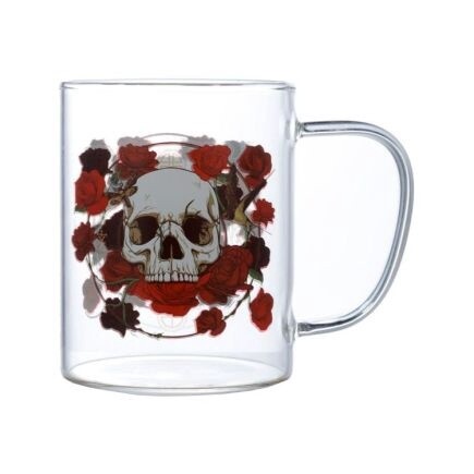 Skull &amp; Roses Glass Mug