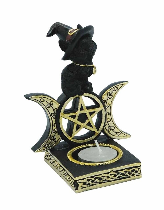 Candle Holder Cat On Triple Moon