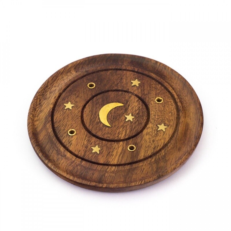 Small Incense Burner Plate - Moon &amp; Star Inlay