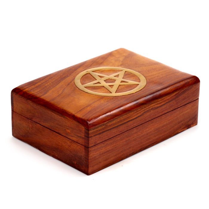 Sheesham Wood Pentagram Inlay Tarot Box