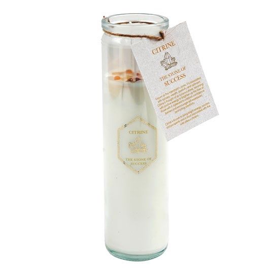 SUMMER GARDEN TUBE CANDLE WITH YELLOW CITRINE CRYSTALS