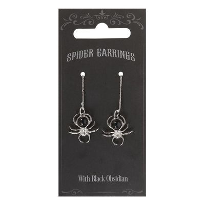 BLACK OBSIDIAN SPIDER THREADER EARRINGS