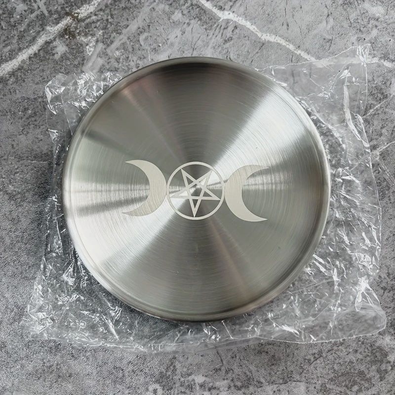 Stainless Steel Triple Moon Altar Plate – 14 cm