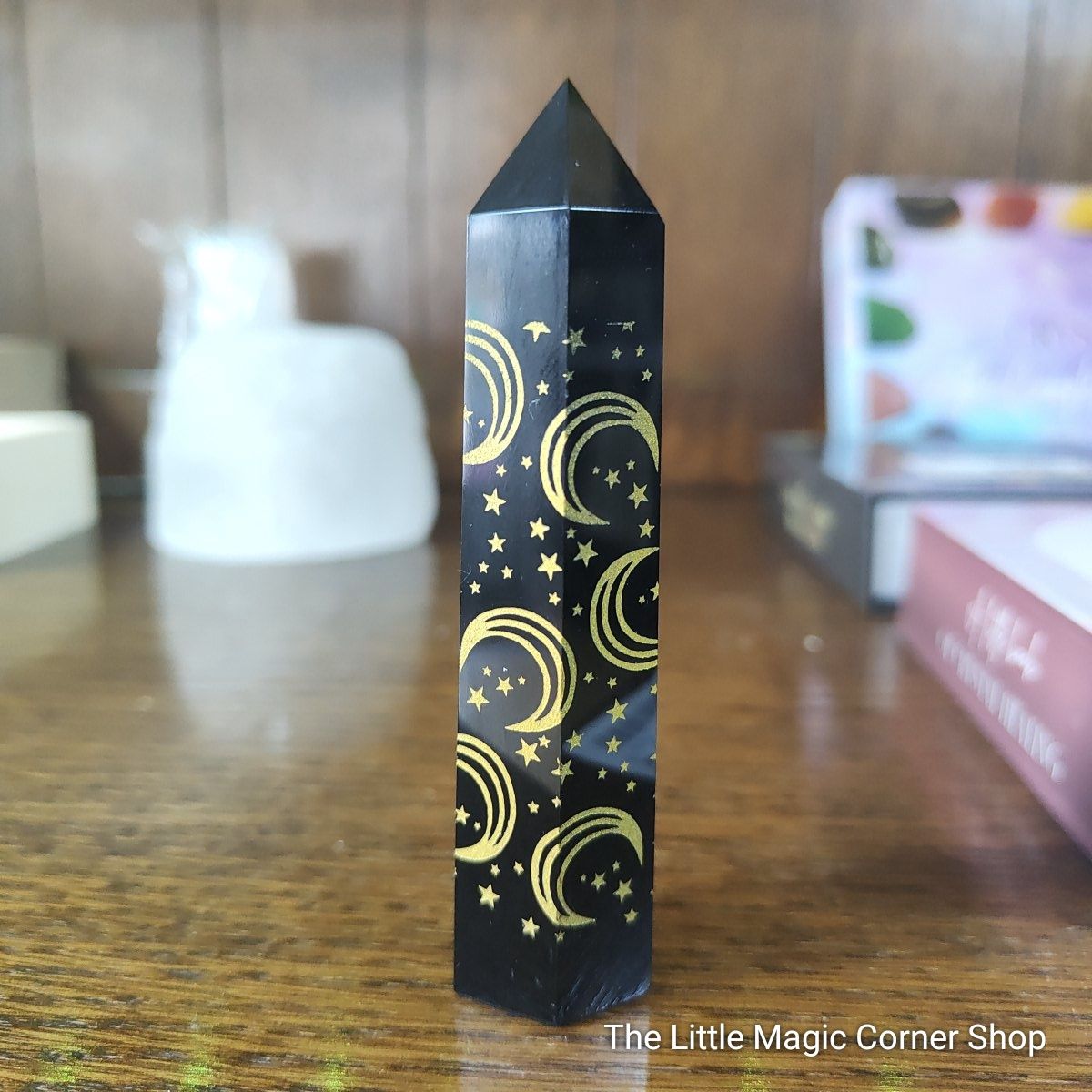 Black Obsidian Tower with Stars and Moon