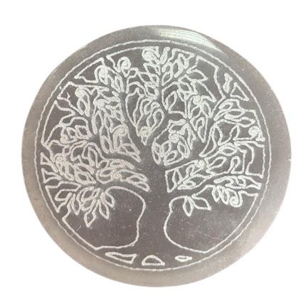 Small Selenite Charging Plate 8cm - Tree of Life