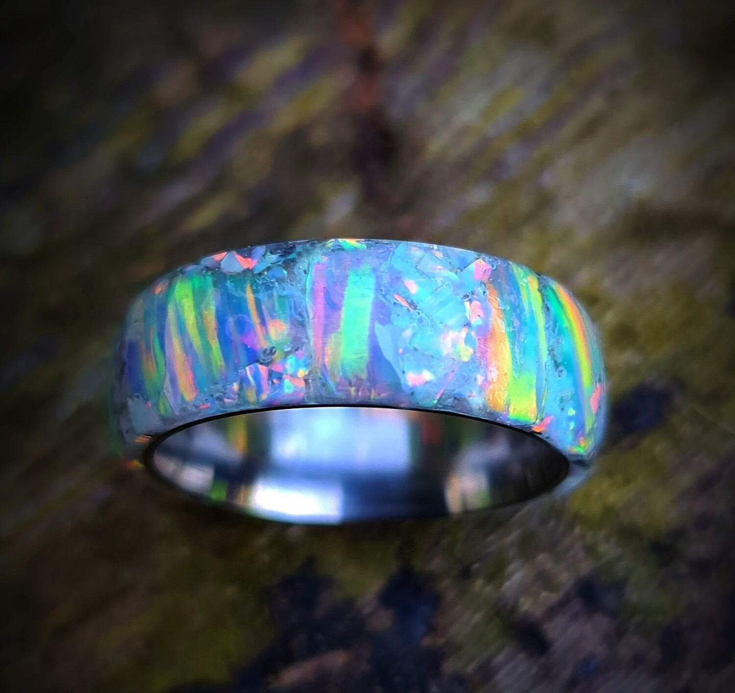 White Aurora Opal Ring