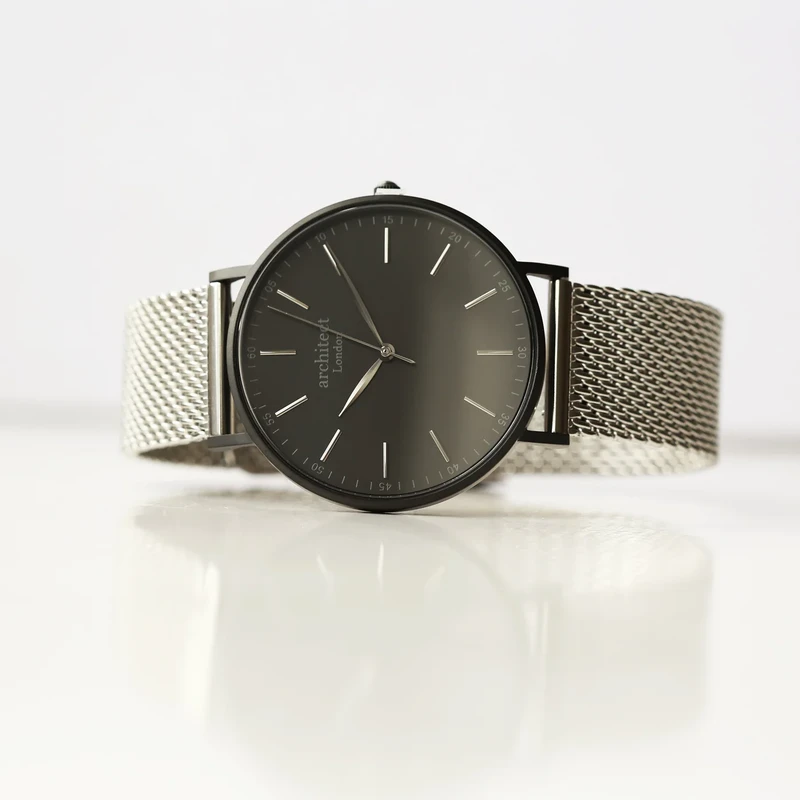 Men's Minimalist Watch + Steel Silver Mesh Strap