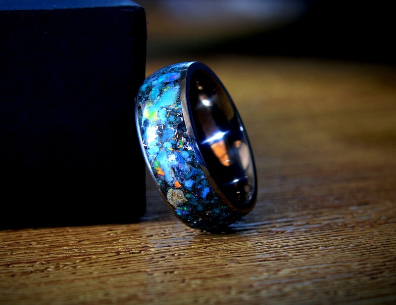 White Opal Meteorite Aurora Ring