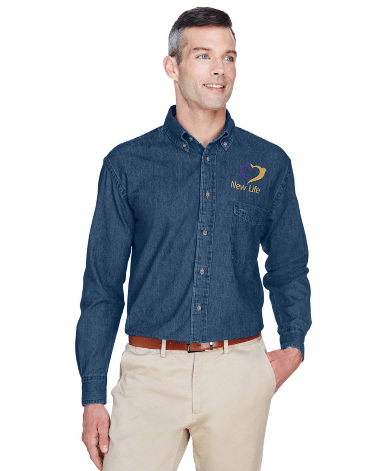 Embroidered Long Sleeve Denim Shirt (MEN)