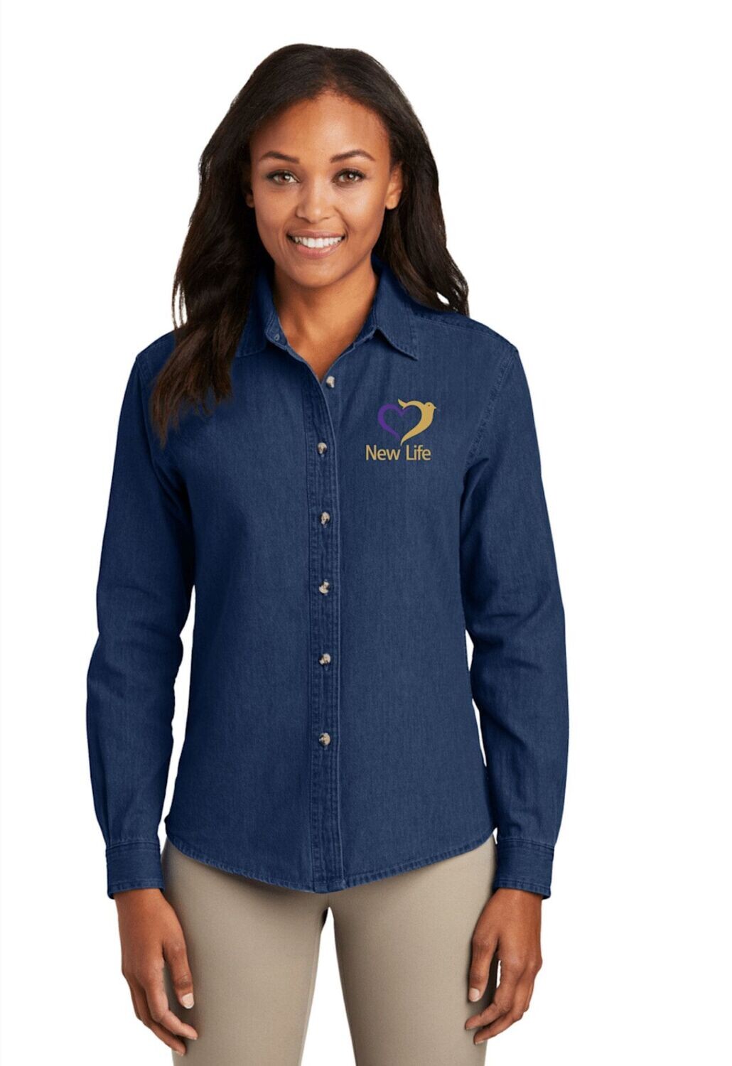 Embroidered Long Sleeve Denim Shirt (WOMEN)