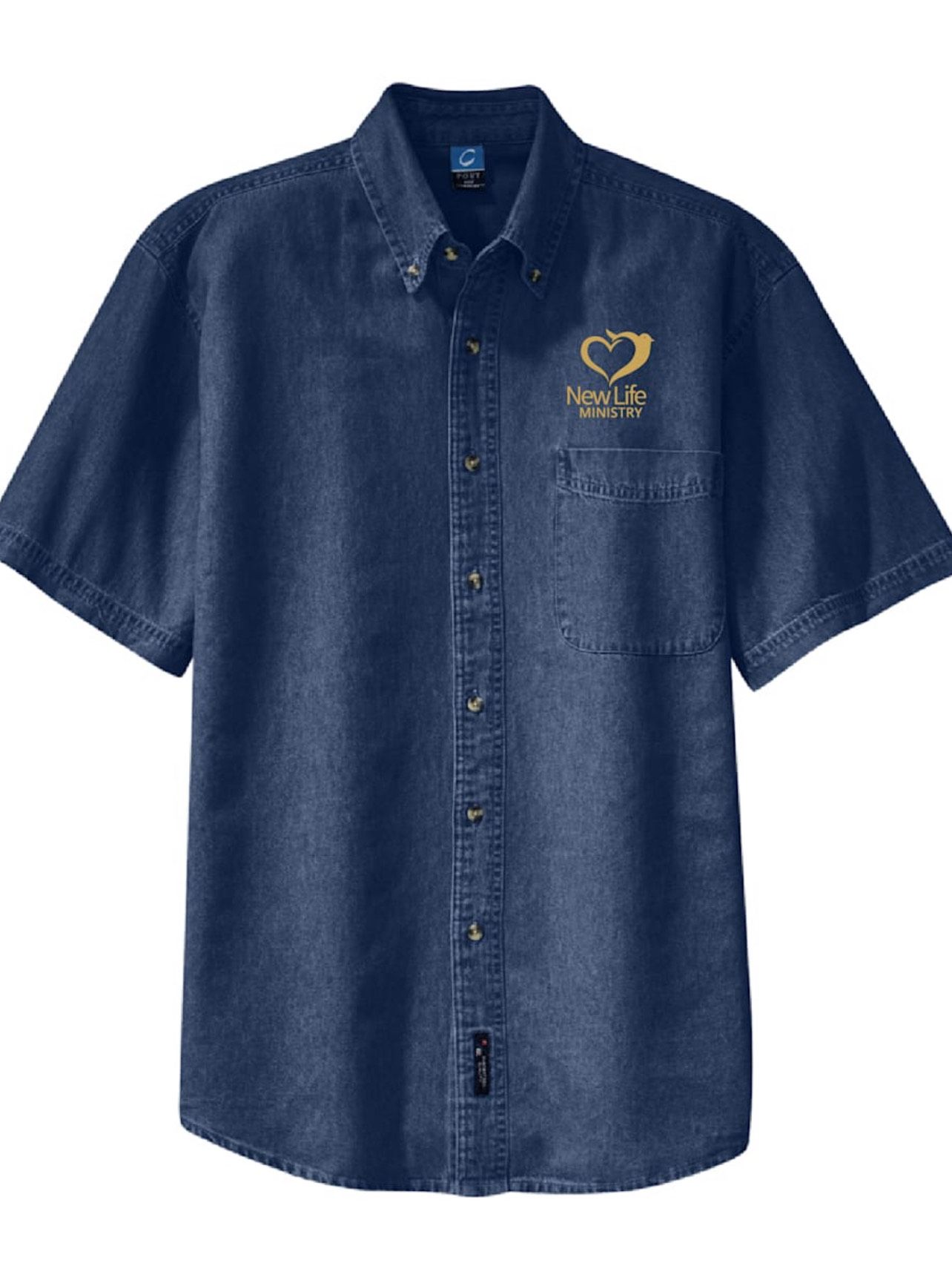 Embroidered Short Sleeve Denim Shirt (MEN)