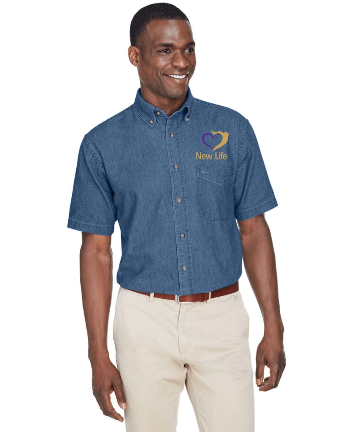Embroidered Short Sleeve Denim Shirt (MEN)