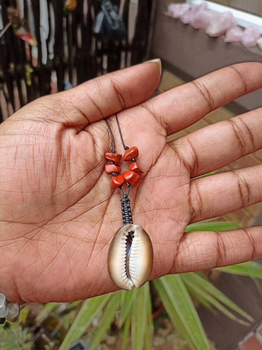 Red Jasper Cowrie Shell necklace (for confidence and energy)