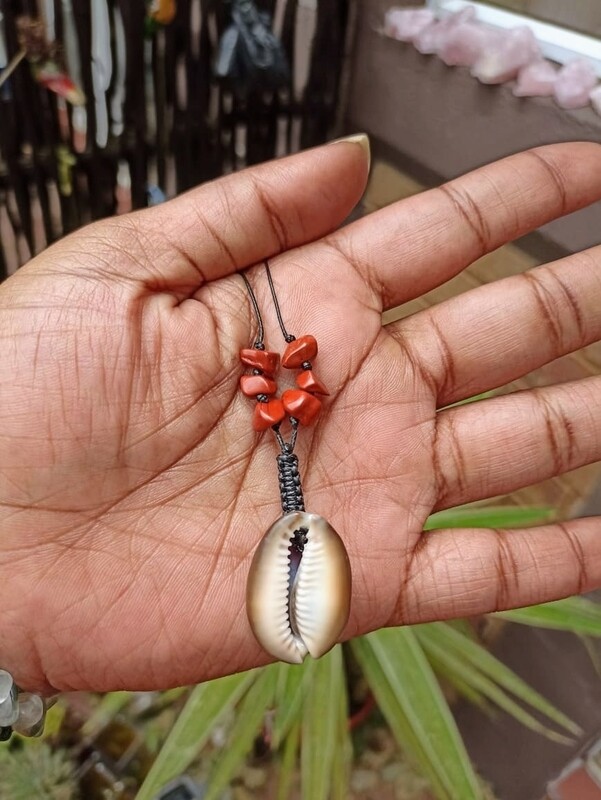 Red Jasper Cowrie Shell necklace (for confidence and energy)