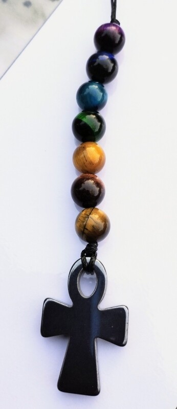 Double protection Hematite Ankh and Coloured Tigers eye necklace