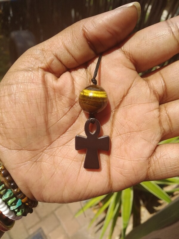 Double protection Hematite Ankh and Tigers eye necklace