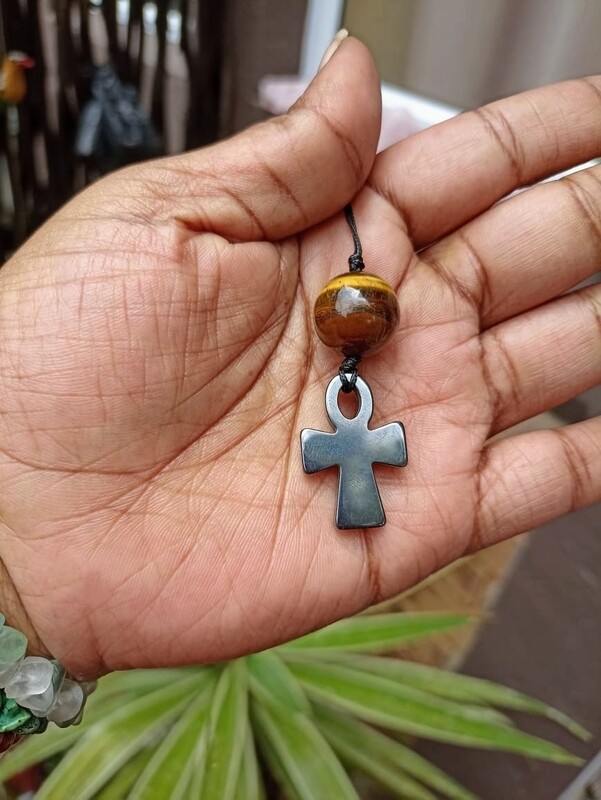 Double protection Hematite Ankh and Tigers eye necklace