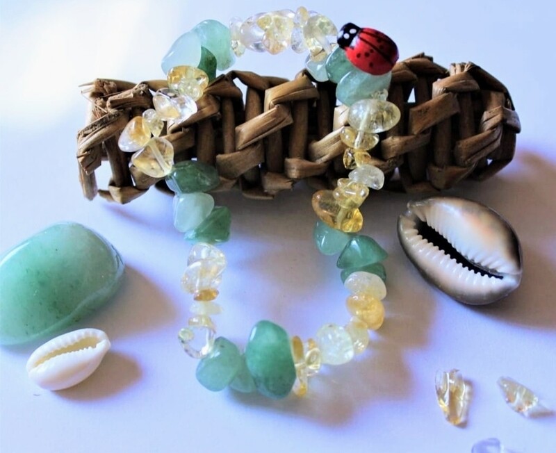 Citrine and Green Aventurine chip elastic bracelet 